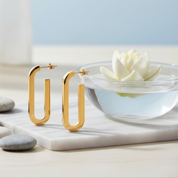 Sleek 18K Gold Plated Stainless Steel Modern U-Shape Statement Earrings - Picture 8 of 10